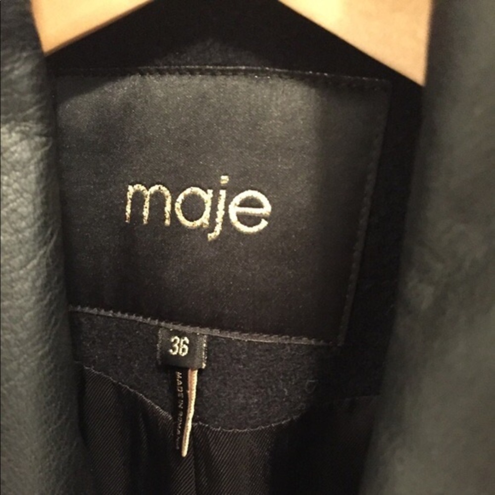 Maje Wool and Leather Peacoat, Black size 36 - Picture 3 of 4